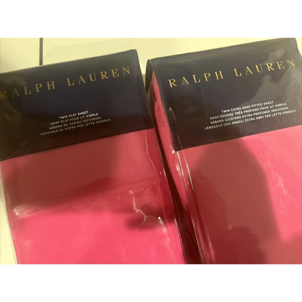 Ralph Lauren RL464 Percale Twin Flat & Fitted Sheet Set Monaco Pink Rtl $180